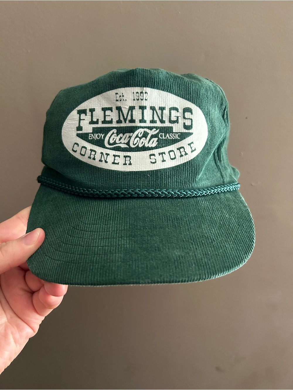 Vintage 90’s Green Corduroy Flemings Corner Store Snapback